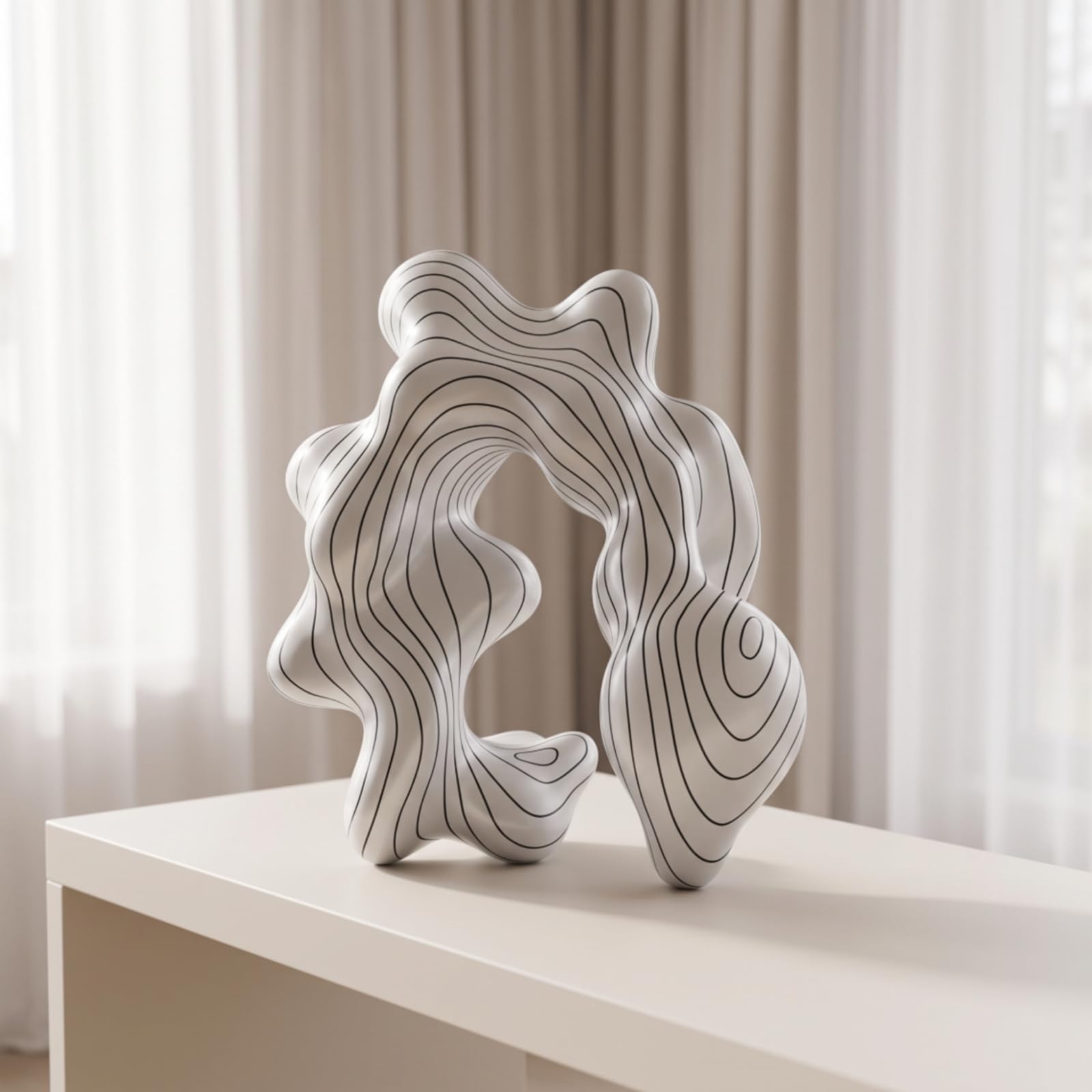 Baoblaze Scultura Foglia Decorativa Ornamento Statua Soprammobile con Base in Resina Sintetica Contemporaneo E Scultorea Adatta per Salone Ingresso Studio Consolle, Smooth Geometric