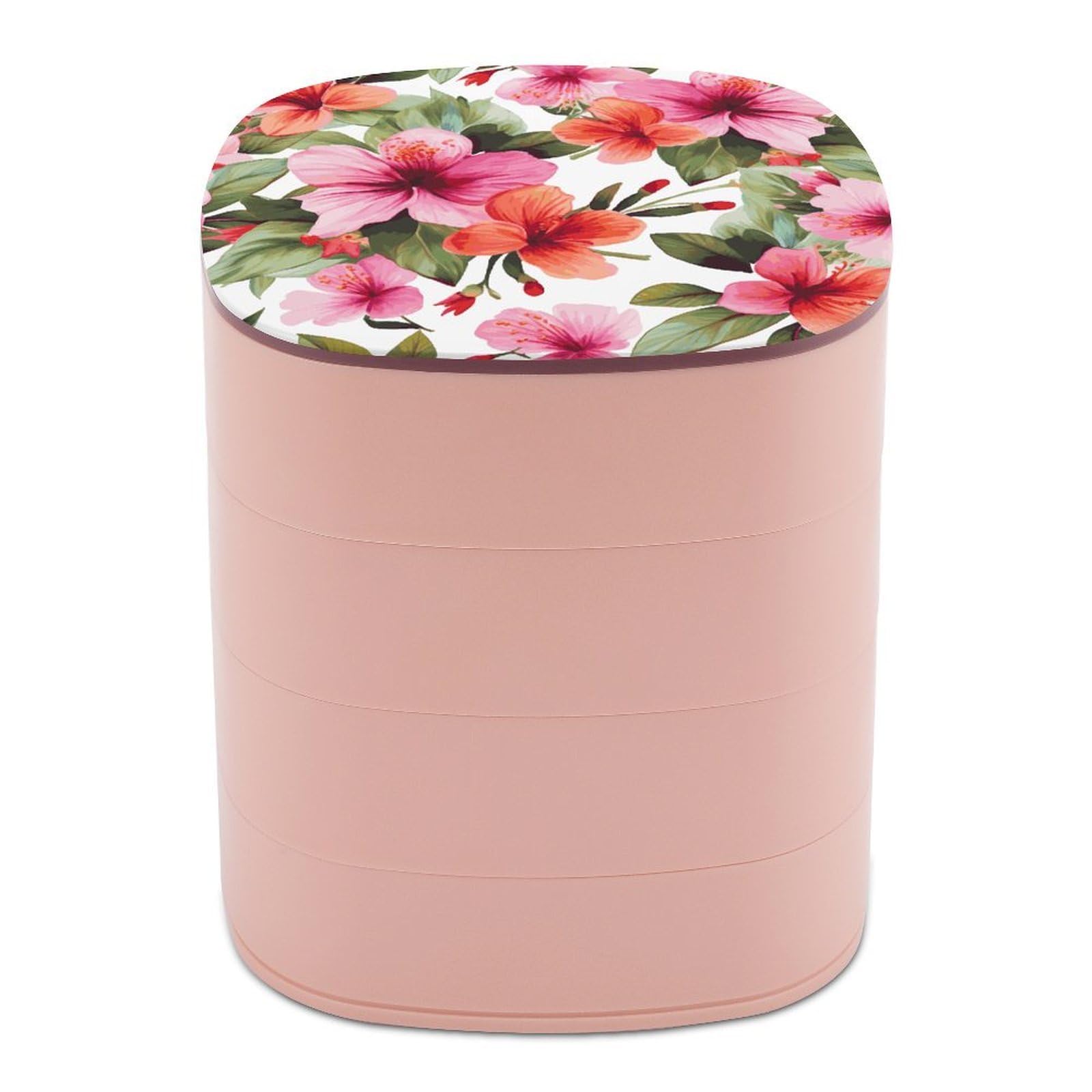Btcowzrv Women's Style Hawaiian Flower Print1 Jewelry Organizer With Mirror, 4-Layer Rotating Jewelry Box For Ring Earring Necklaces Bracelets Hair Accessories, Gift For