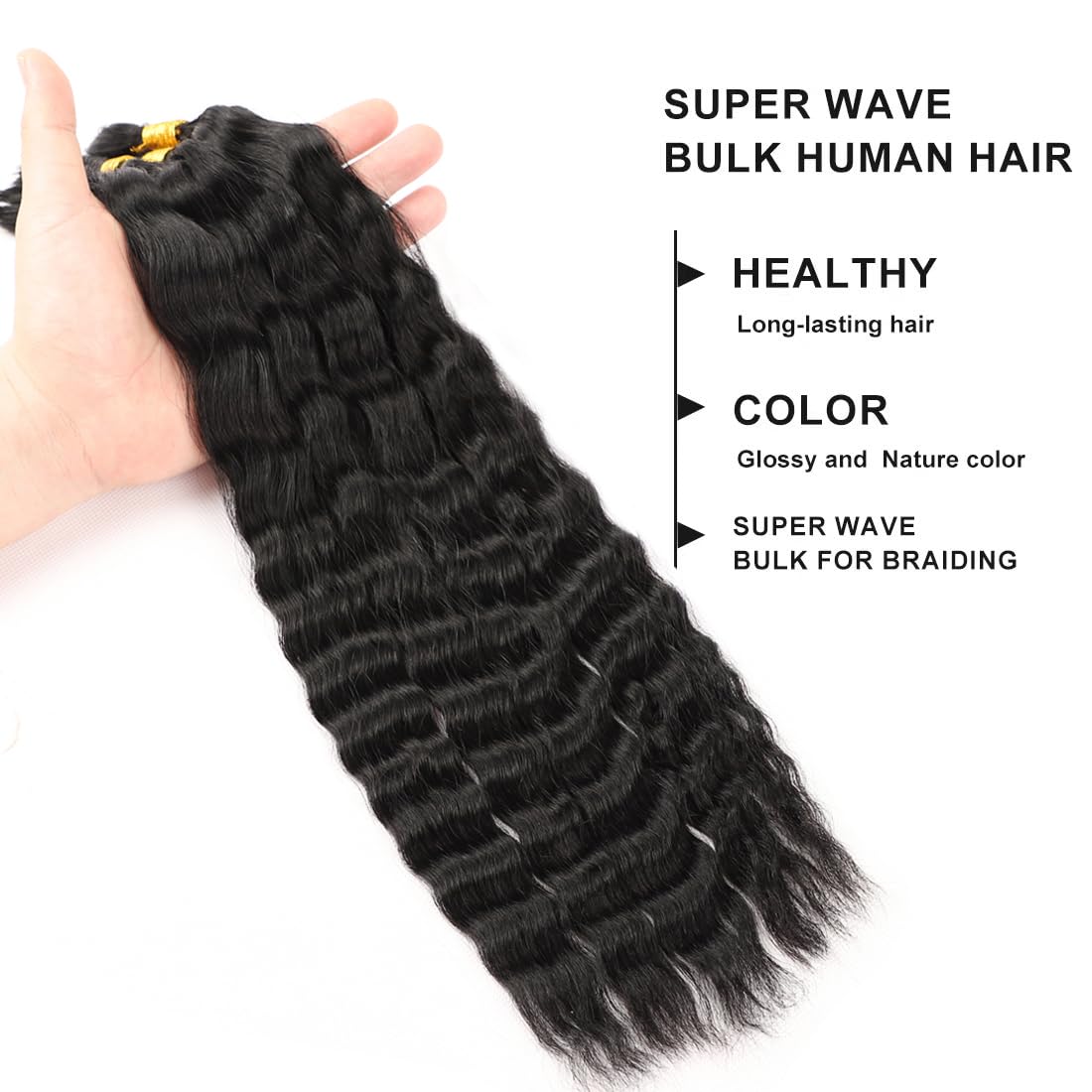 Wet and Wavy Human Braiding Hair Super Wave Bulk Human Hair For Braiding No Weft 100g (1Pack-4PCS) Super French Human Braiding Hair For Boho Braids (Super Wave（#1b）, 18 Inch)