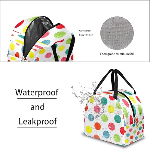 Miniatura 4 de Colorful Polka Dot Circles Lunch Bag Insulated Lunch Box for Men Women Lunch Tote Bag Leakproof Meal Prep Bag Cute Lunchbag Lunchbox Lunch Bags for