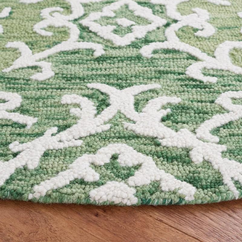 Green White Floral Pattern Area Rug 9x12 ft | Luxury Hand Tufted Traditional Designer Carpet for Living Room Bedroom