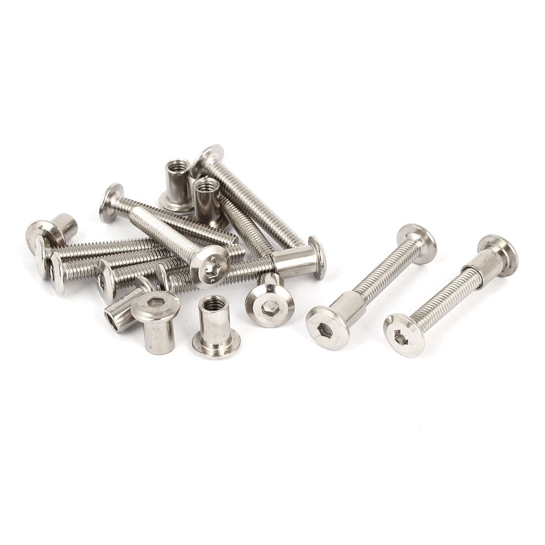 Uxcell Silver Sourcingmap M6 X 40Mm Hex Socket Head Barrel Nut Countersunk Screw Bolt Fasteners 10 Sets