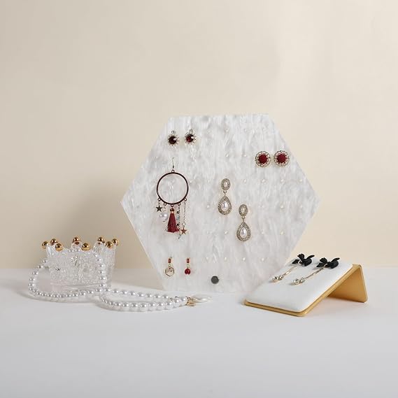 studs earring display stands for selling, small acrylic earring jewelry holder, countertop jewelry earring board, white studs storage organizer【Hexagon stud board-Big】