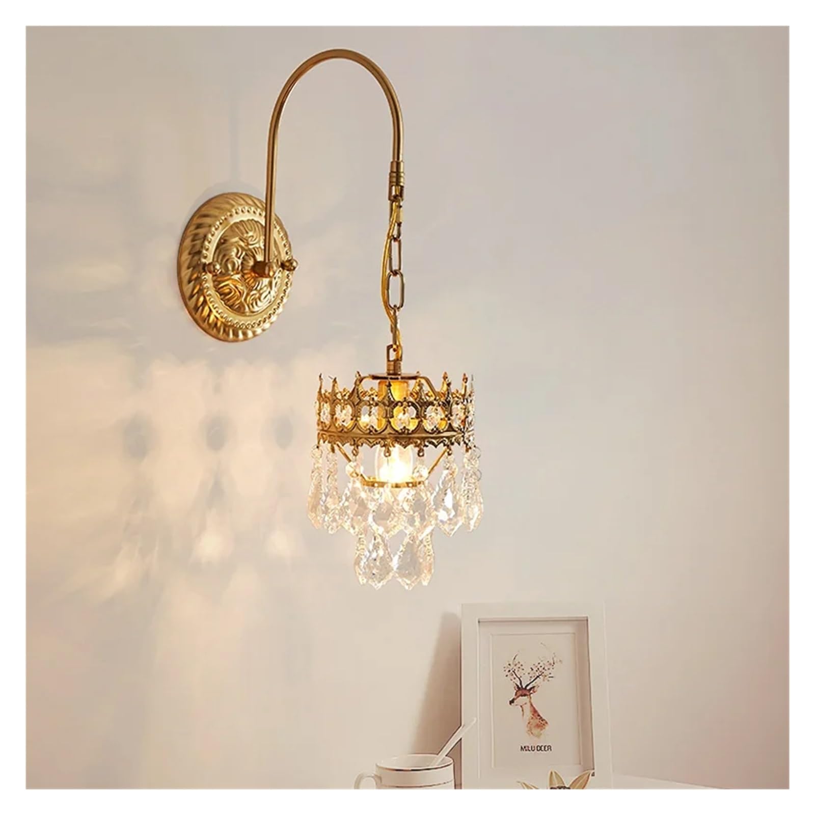 ZXTIIEUF Vintage Wall Light Fixture Crystal Sconces with Switch Bedroom Lamp Decor for Living Room Bedside Lights LED Chandelier Ceiling
