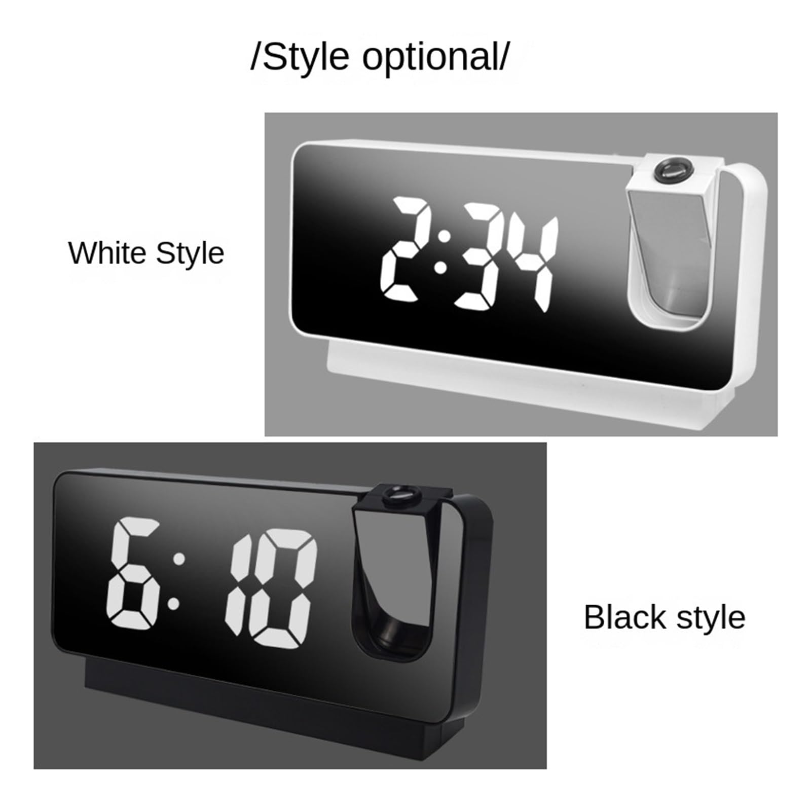 Moderner Einfacher Projektionswecker, LED-Großbildschirm, Digital, Geräuschlos, Elektronische Uhr, Desktop-USB-Plug-in, Leuchtende Schreibtischuhr Klare Projektion(Black)