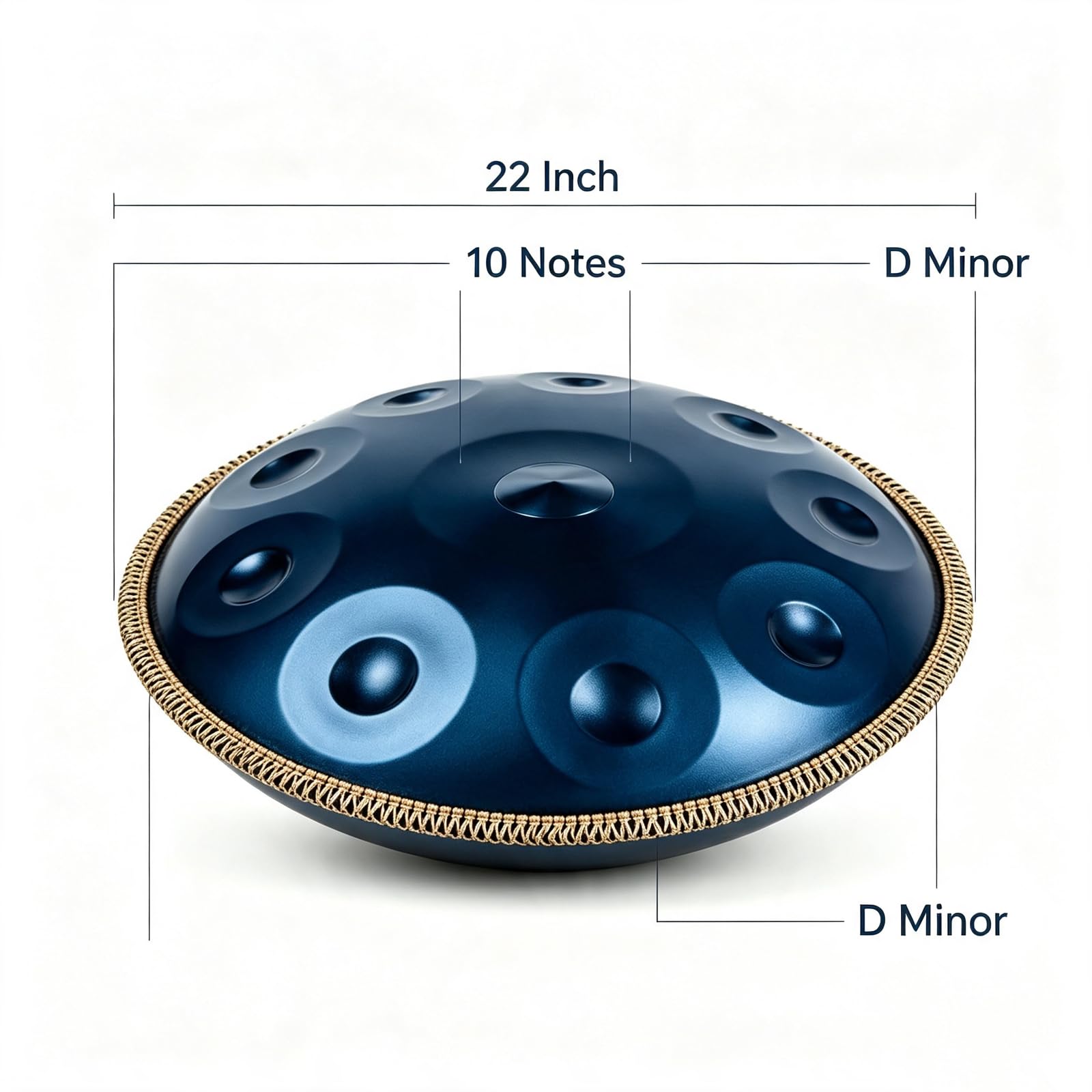 Handpan Curdo In Re Minore Da 22 Pollici, Strumento A Percussione In Acciaio A 10 Note Per La Meditazione, Set Di Handpan Con Borsa Per Il Trasporto, Sgabello Pieghevole, Bacchette, Corda, Blue