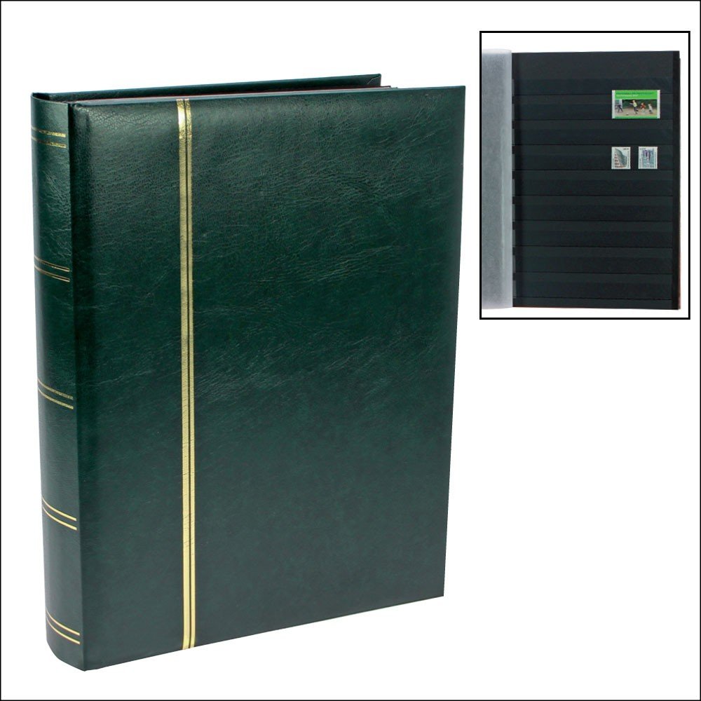SAFE 155-3 Album timbres 64 pages noire | Chaque page avec 9 bandes transparentes | gaufrage doré sur la couverture et le dos |