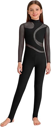 Girls Gymnastics Leotards Long Sleeve Full Body Unitards High Neck Bodysuit for Ballet & Dance, Stage Performance