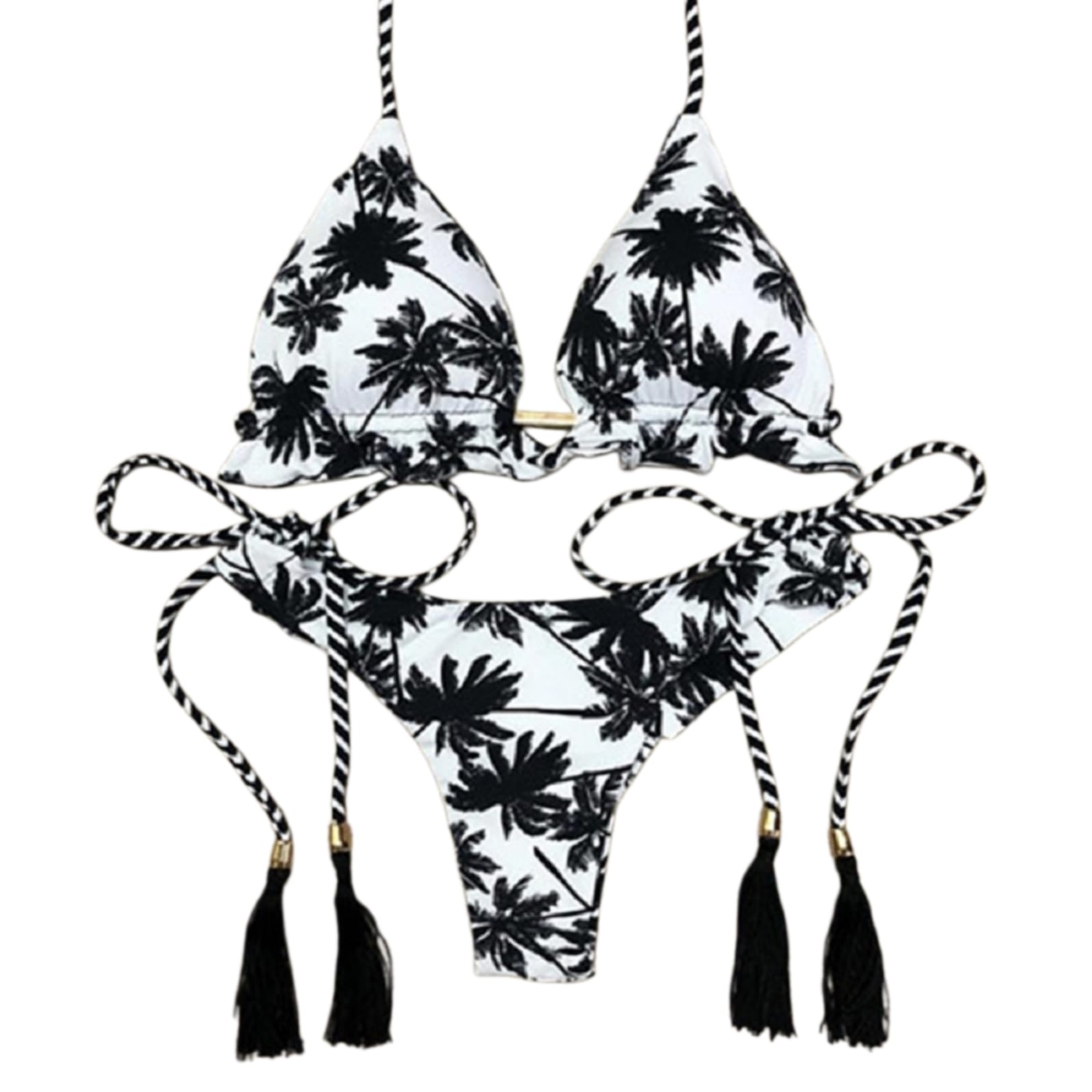 Set Bikini Donna Donne Palm Tree Stampa Due Pezzi Tassel Cravatta Laterale Triangolo Hardware Costume da Bagno Cheeky per La Spiaggia PisChina
