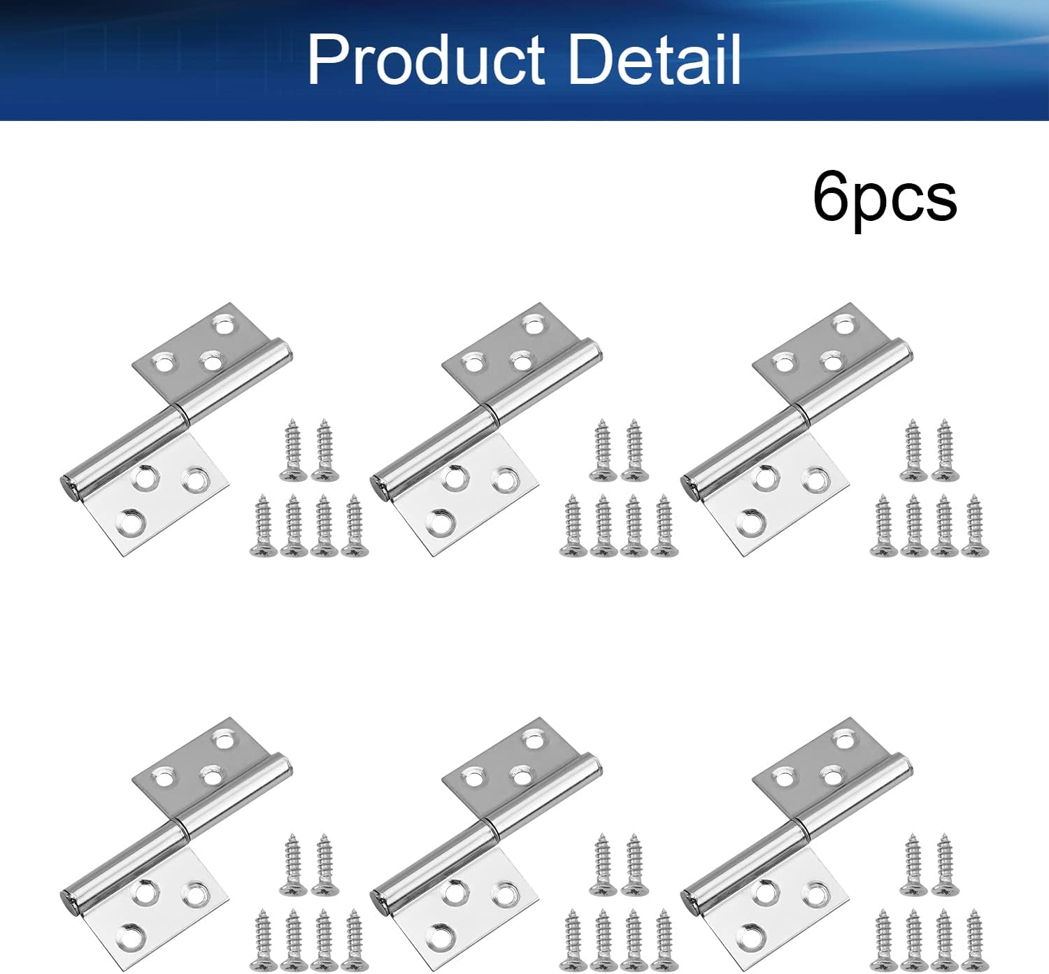 2.5" Lift Off Hinge Stainless Steel Slip Joint Flag Hinges 2.5 x 0.67 inch (LxW) for Window Cupboard Cabinet Door Silver Tone 6Pcs
