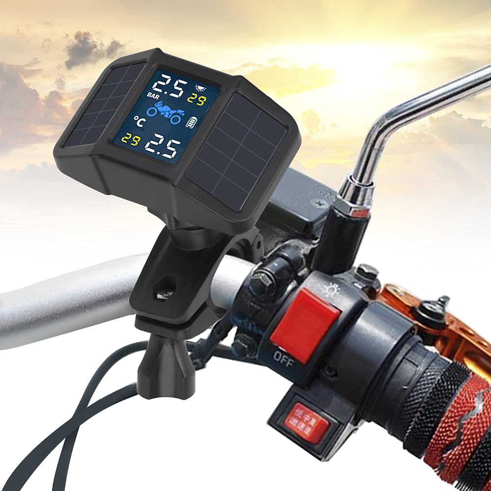 Tpms Sistema di monitoraggio della temperatura Pneumatico per pneumatici per pneumatici per pneumatici USB Ricarica solare USB con 2 sensori esterni Pressione Pneumatici