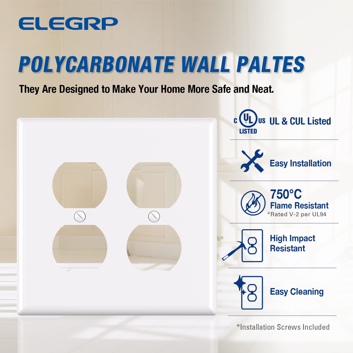 ELEGRP White Wall Plates - Durable & Easy Install -2 ELEGRP White Wall Plates - Durable & Easy Install -2