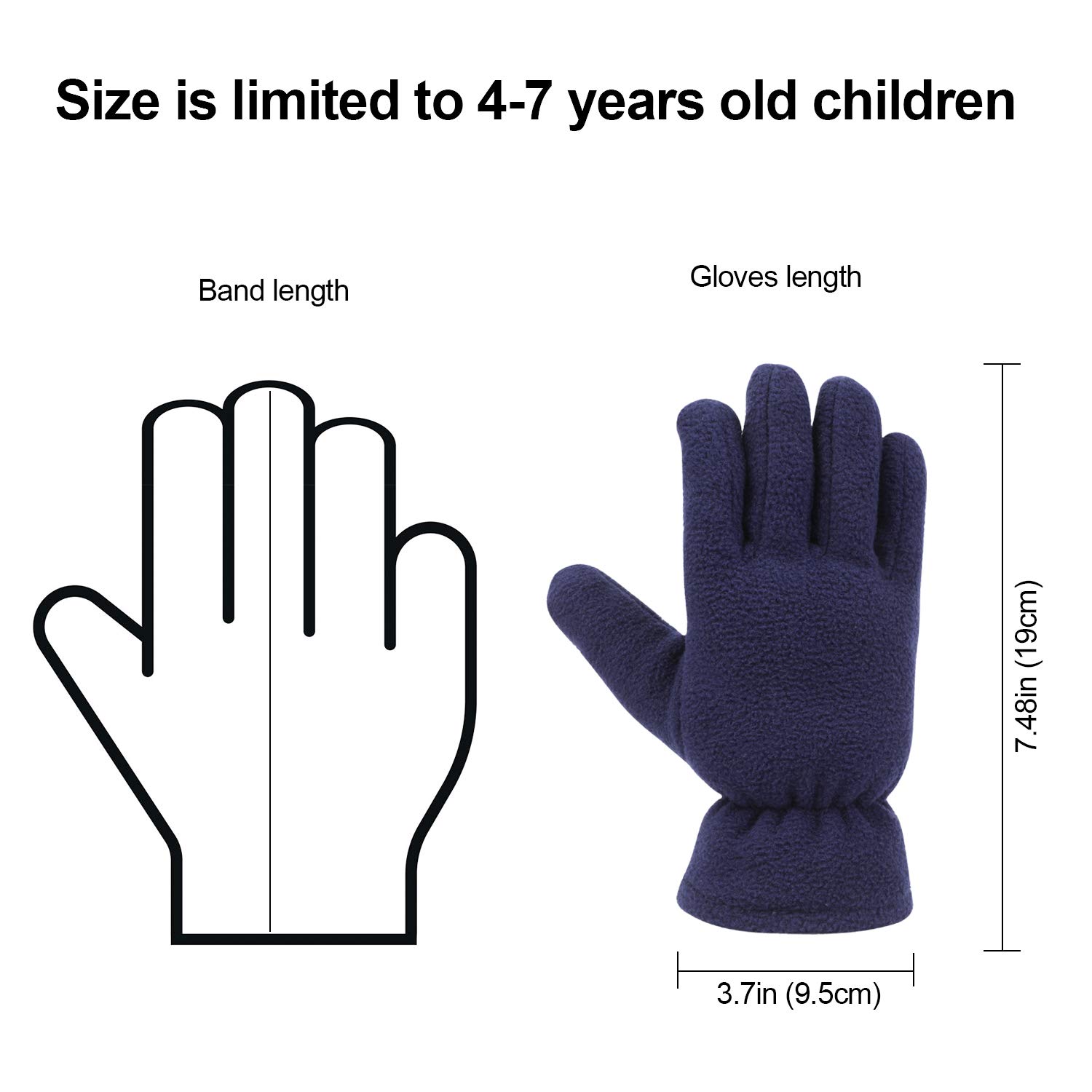 QKURT 3 Paio Guanti in pile per Bambini,Guanti a Dita Intere,Guanti Caldi per Bambine di 4~7 Anni