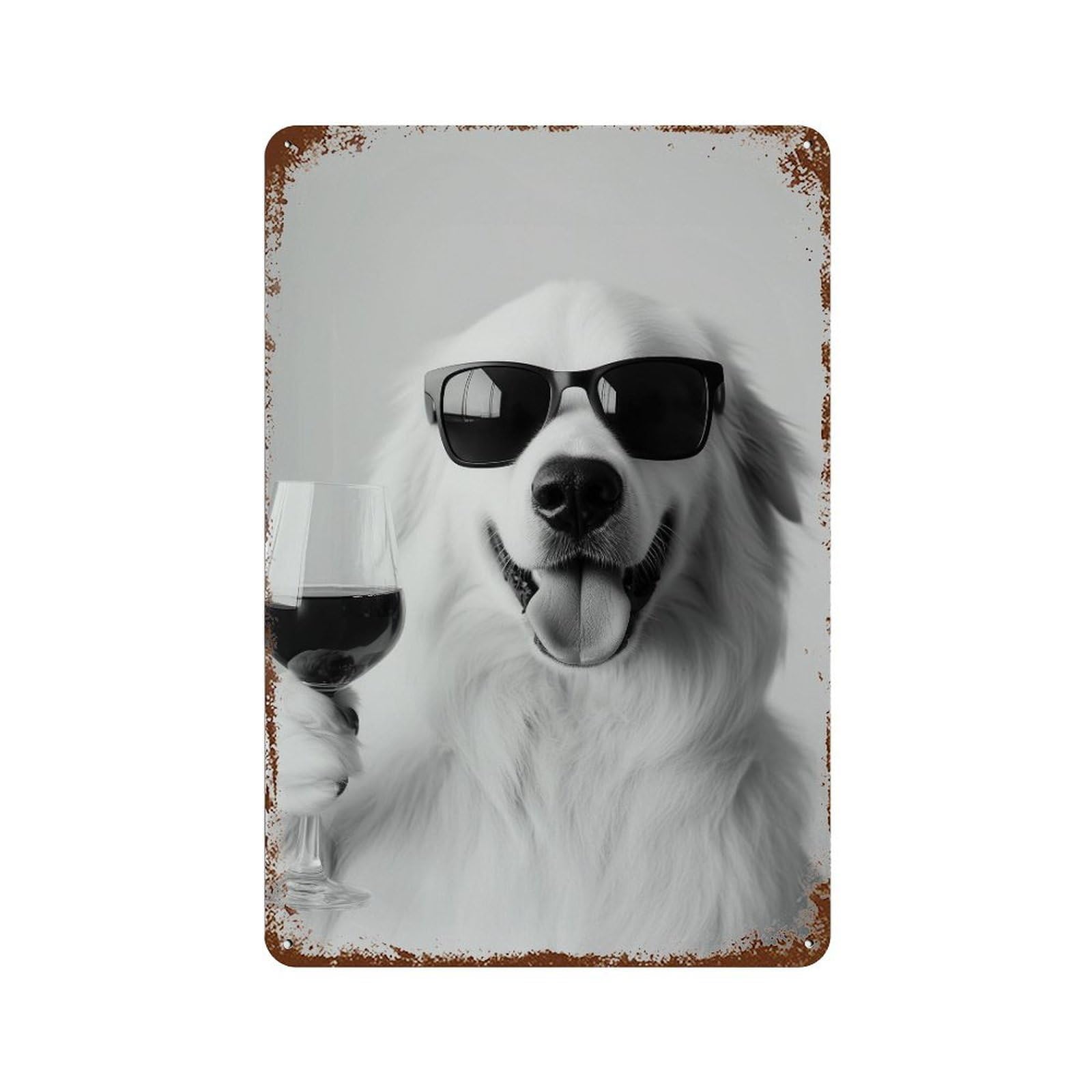 xiaoxiaoshen Great Pyrenees Drinking Wine Wall Art Wall Decor Art Metal Tin Poster Modern Home Decor Art Home Bar Shop Decorations Vintage Sign 30x20cm