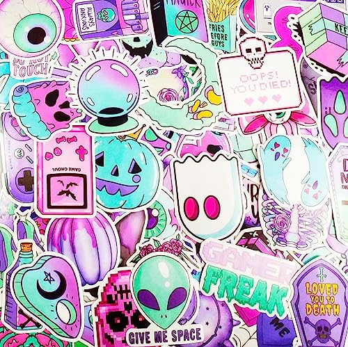100 Pcs Pastel Goth Horror Stickers Aesthetic for Adults Teens, Halloween Scream Waterproof Vinyl Skull Stickers Pack