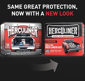 Herculiner Original DIY Truck Bed Liner Kit Textured Polyurethane Coating, Black, 1 Gallon with Brush & Rollers Durable Skid-Resistant Protection for Wood, Metal, Fiberglass, and More
