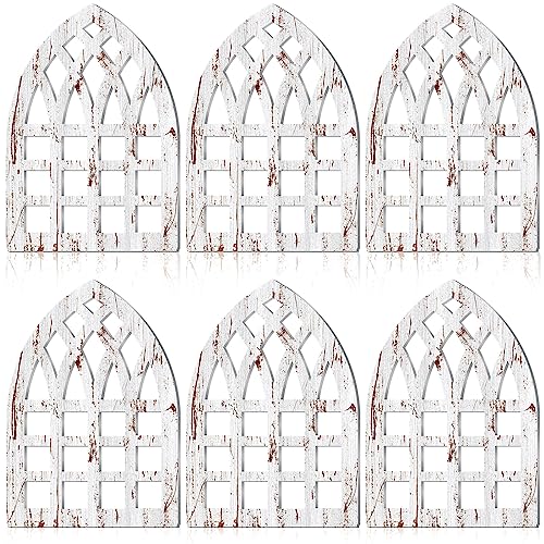 6 Pcs Rustic Window Frame Arch Wood Farmhouse Wall Decor 15.75 x 11 Inch Pane Hanging Distressed Cathedral Window Wall Decor Fake Window Rustic Wall Art for Home Bedroom Living Room