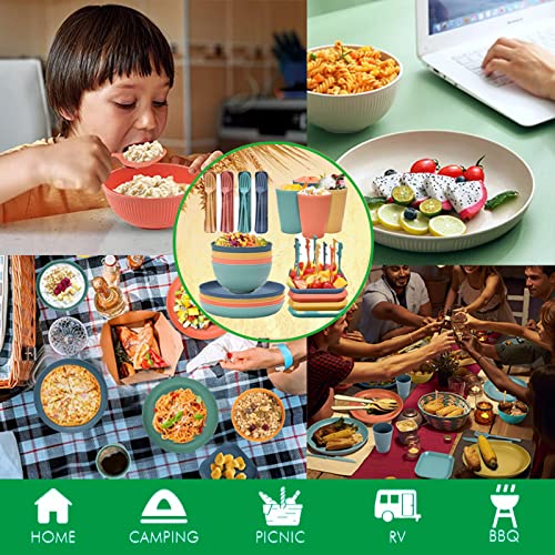 Wheat Straw Dinnerware Sets 48Pcs,Unbreakable Dinnerwareset,Reusable Dishware Sets With Plates, Cups, Knives, Forks And Spoons,Lightweight Camping Dishes,Dishwasher Microwave Safe, For Kitchen Picnic #TOP5