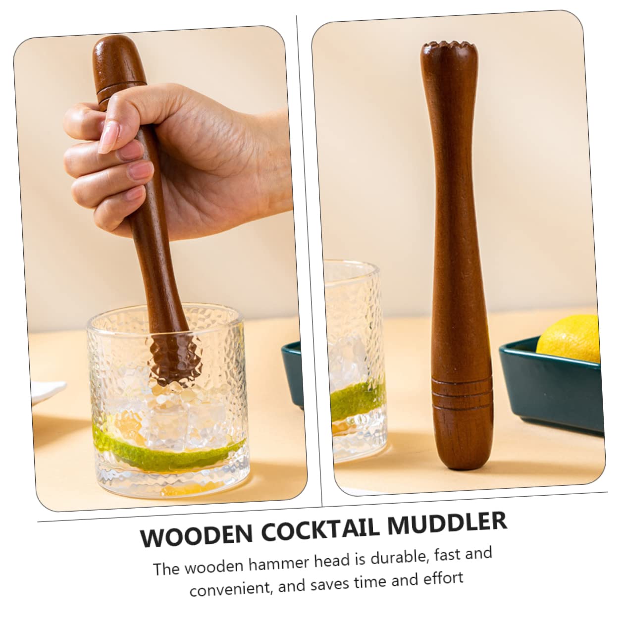 Cabilock Practical Cocktail Mixer Wooden Ice Crusher Mojito Muddler for Cocktails Sturdy Bar Muddler Tool Brown Juice Hammer