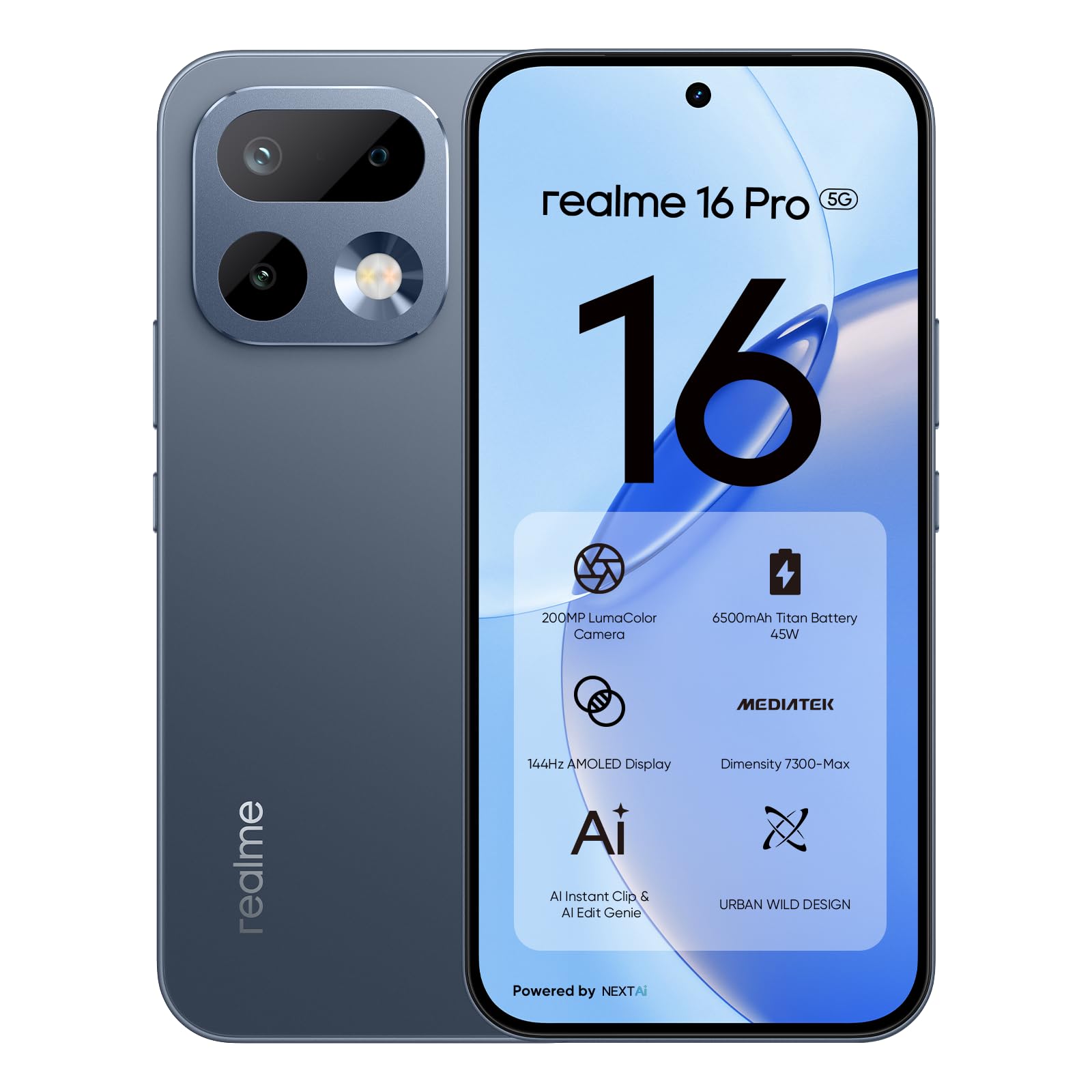 realme 16 Pro 5G Smartphone 8GB + 512GB, 200MP LumaColor Fotocamera + 50MP, Telefono Cellulare con Processore Dimensity 7300 MAX, Batteria 6500mAh e Ricarica da 45W, Cellulari da 6,78" 144Hz, Grigio