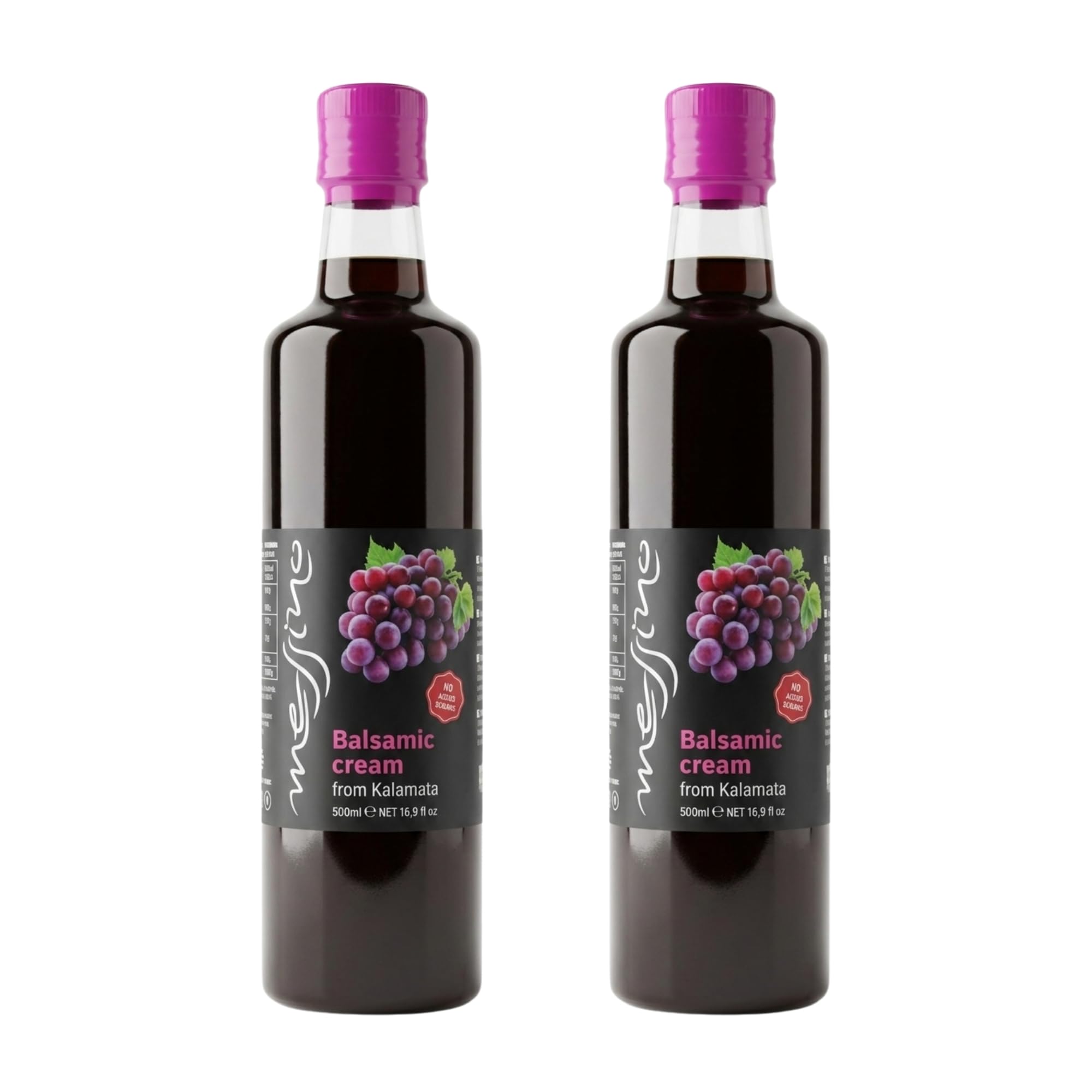 Messino Greek Balsamic Cream 2 x 500ml (1L Total) – Rich Sweet & Sour Balsamic Glaze – Made with Aged Balsamic Vinegar & Concentrated Grape Must – No Added Sugar – Vegan