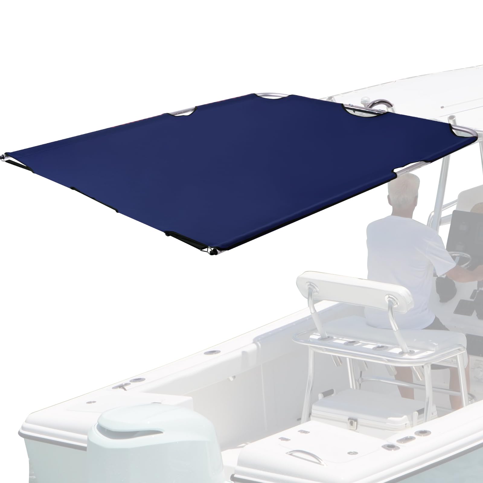 TeBaisea Boat Shade Canopy Top Cover for T-Top Center Console Stern Rod Holder, High-Tech Polyester Fiber, Blue