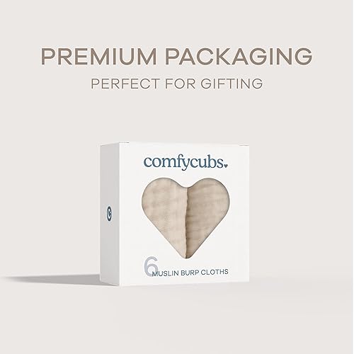 Miniatura 104 de Comfy Cubs - Juego de paños de muselina para eructos de 20 x 10 pulgadas, paquete de 6, tamaño grande, 6 capas, 100% algodón, absorbentes, seguros