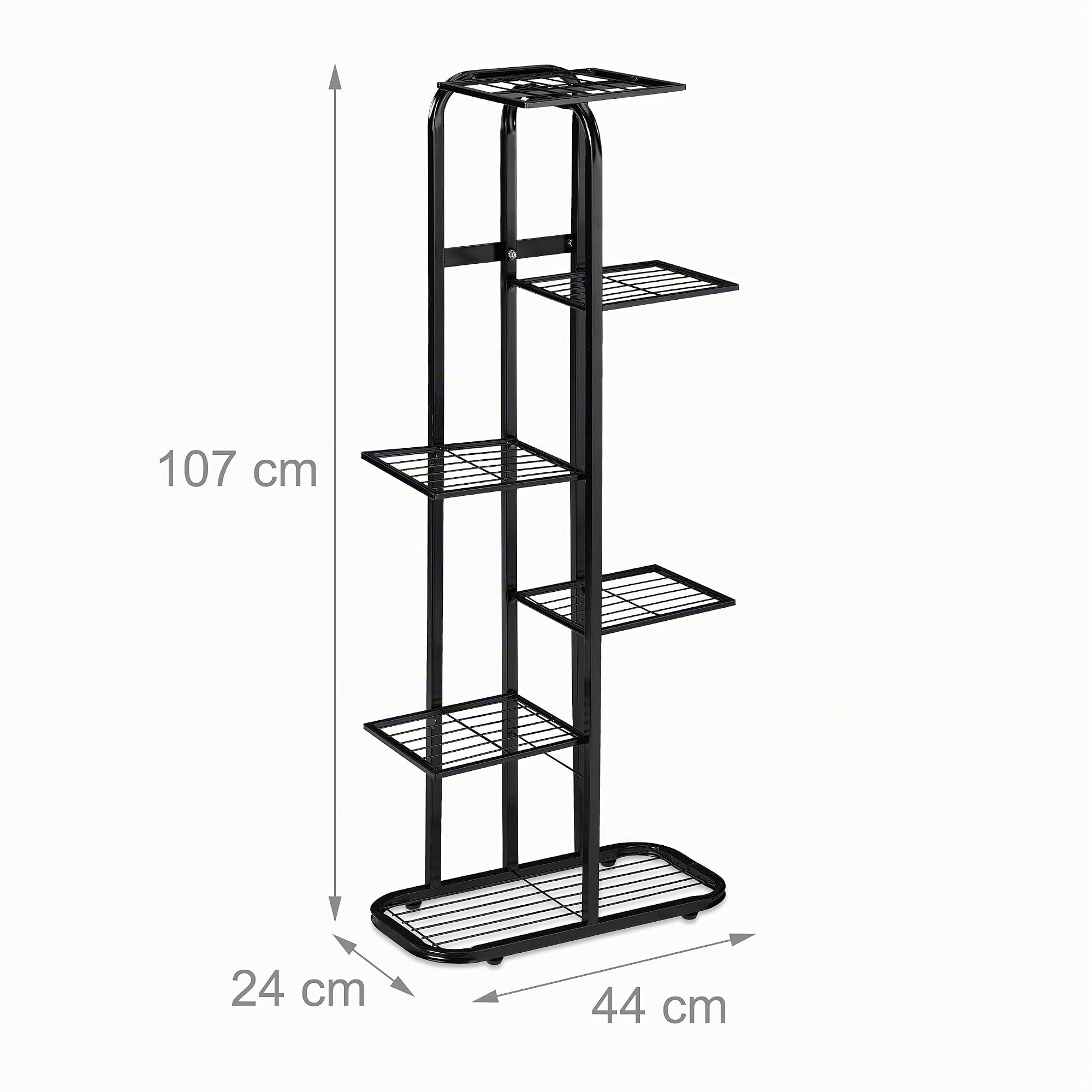 Relaxdays Scaffale Portafiori in Metallo, Fioriera da Esterno e Interno, 6 Mensole Porta Piante, 107 x 44 x 24 cm, Nero