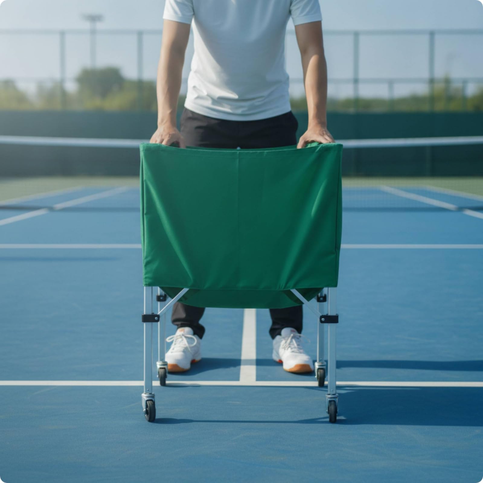 Carrello Porta Palline da Tennis Portatile Carrello Porta Palline da Tennis con Borsa Trasporto Resistente Raccoglipalle per Palestre, Giallo