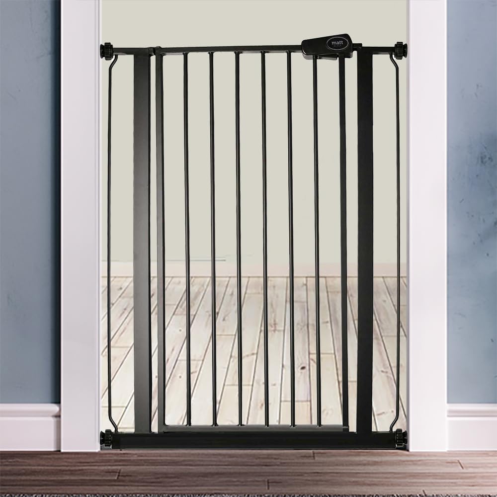 Bettacare Extra Hohes Sicherheitsgitter für Kinder und Hunde, 87.9cm - 95.5cm, Mattschwarz, Extra Hohes Babygitter von 104cm Höhe, Druckmontage-Sicherheitsgitter für Treppen