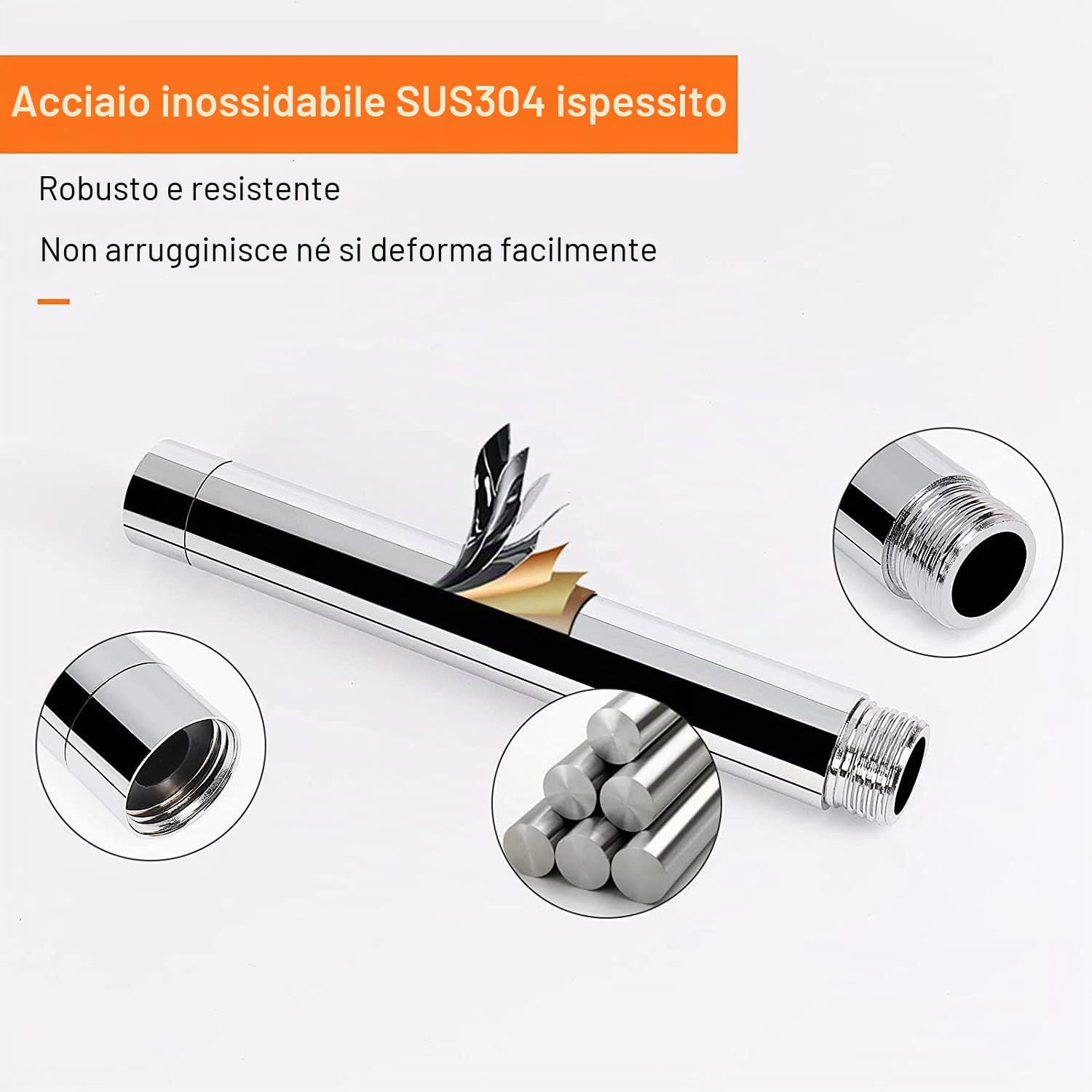 G1/2'' Prolunga per Soffione Doccia, Braccio e Tubo di Estensione in Acciaio Inox per Bagno (15 cm, Cromato)