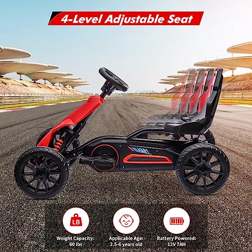 Electric Go Kart for Toddlers,12V Drift Kart with 7Ah Battery, Adjustable Seat, High/Low Safety Speed Max 2.8MPH for Child, Max Load 66lbs, Electric Vehicle Toy for Christmas Birthday Gift, Red
