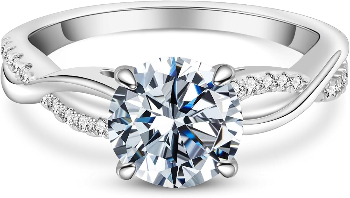Elio Passero Anillos de compromiso para mujer, anillo de compromiso solitario redondo de plata de ley 925 con circonita cúbica y chapado en oro amarillo/blanco de 18 quilates, alianzas de boda de compromiso, promesa para ella 1,5/2/3/4/5CT