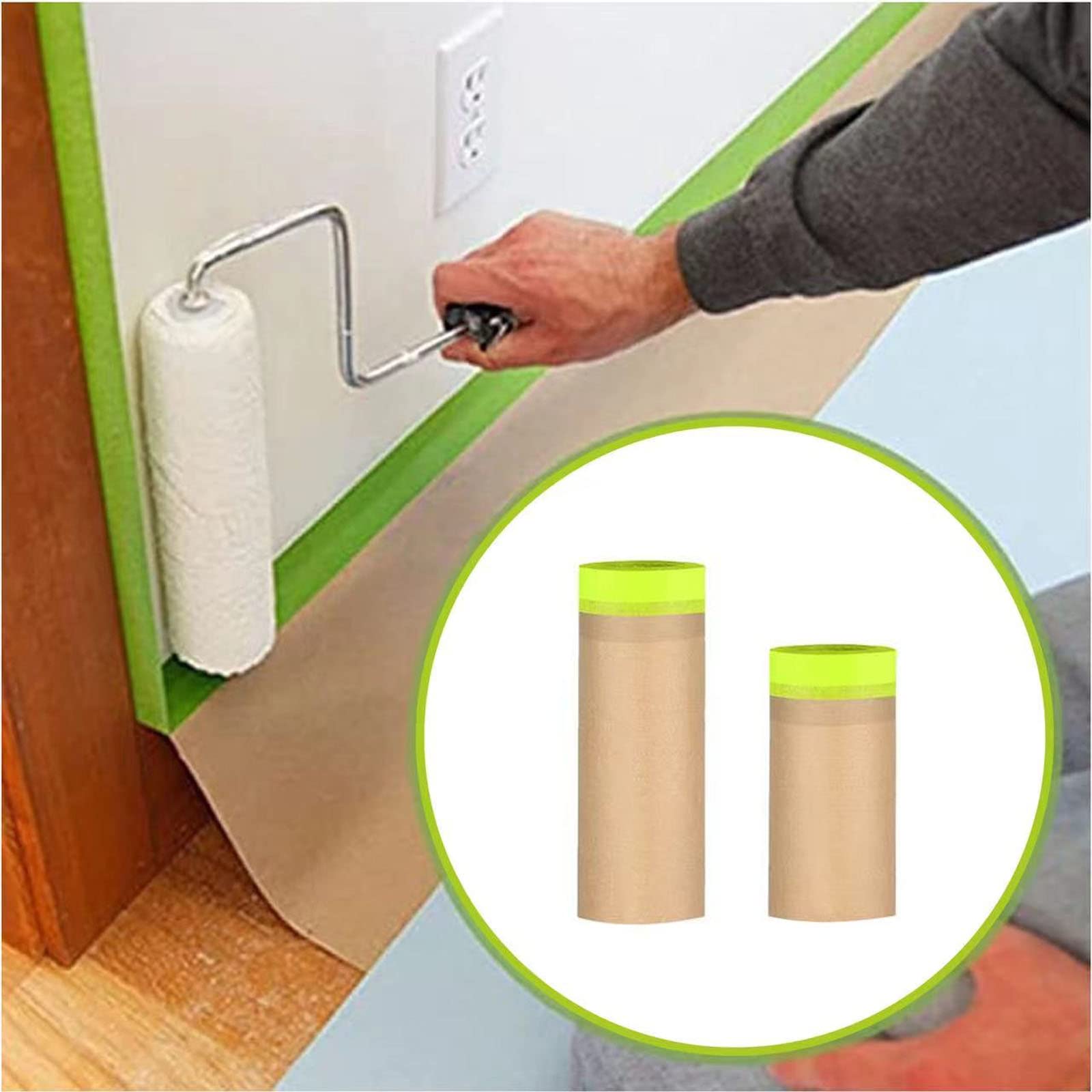 Tape and Drape, papel de enmascarar de 12 pulgadas x 200 pies para pintar, papel de enmascarar precintado con adhesivo, cinta de pintura, papel de cubierta de protección de automóvil para