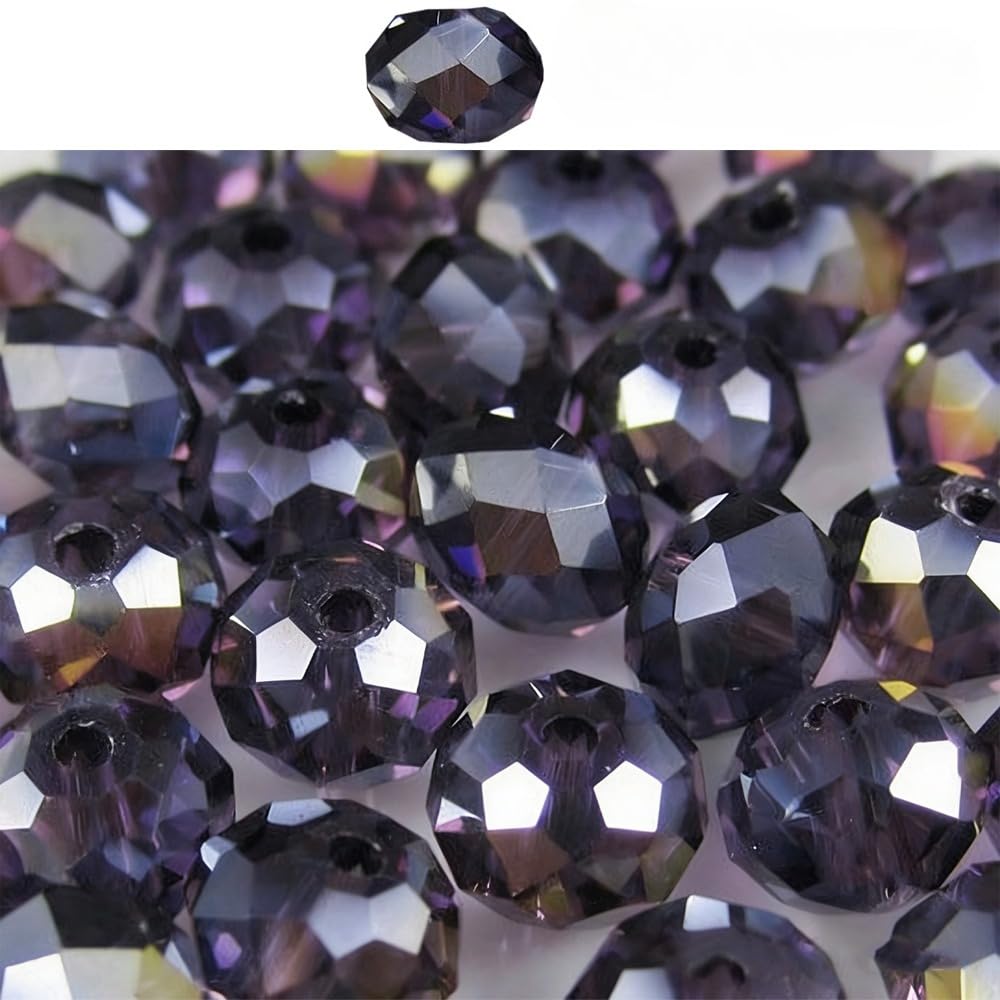 Photo 1 of 100 Pcs Crystal Glass Beads for Jewelry Making Bulk Faceted Gemstone Rondelle Loose Beads for Bracelet DIY Crafts 6 mm(Purple)