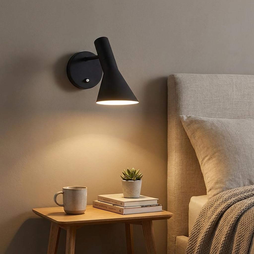 BARCELONA LED Wandleuchte Melisa aus hochwertigem Aluminium in Schwarz, Retro Design Schwenkbarer Wandleuchten, E27 Ideal für Schlafzimmer Nachttisch, Wohnzimmer & Flur, Moderne Innenbeleuchtung