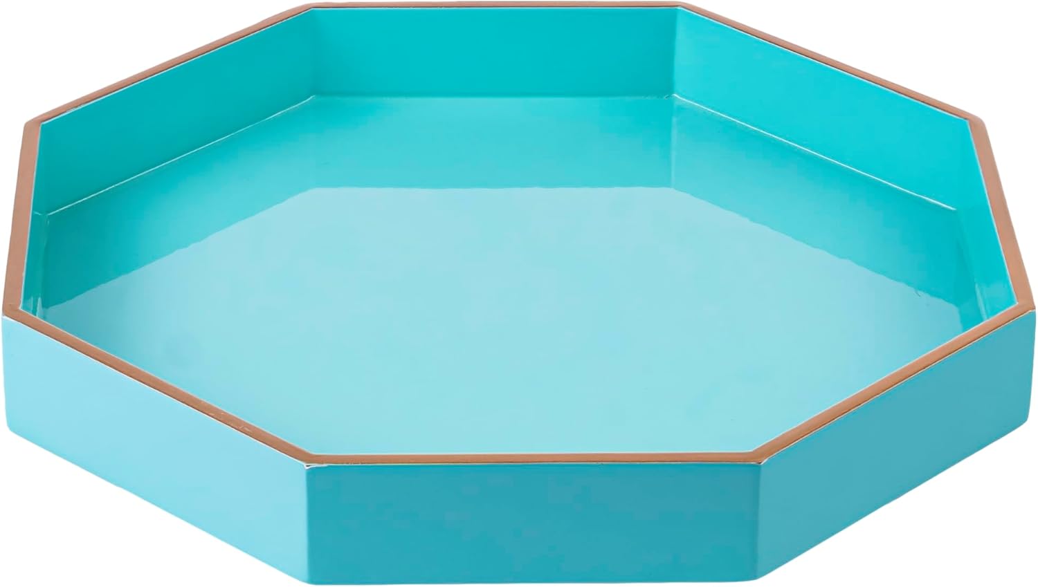 PEMAR 12.2" Octagonal Lacquer Serving Tray Decorative Basket Tray for Breakfast, Dinner, Coffee Table Decor (Aqua)