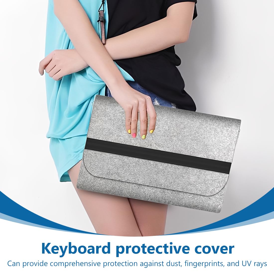 Housse en feutrine compatible avec Logitech K380 – Pochette de protection mince avec fermeture velcro – Étui clavier portable, doux et anti-poussière – Gris
