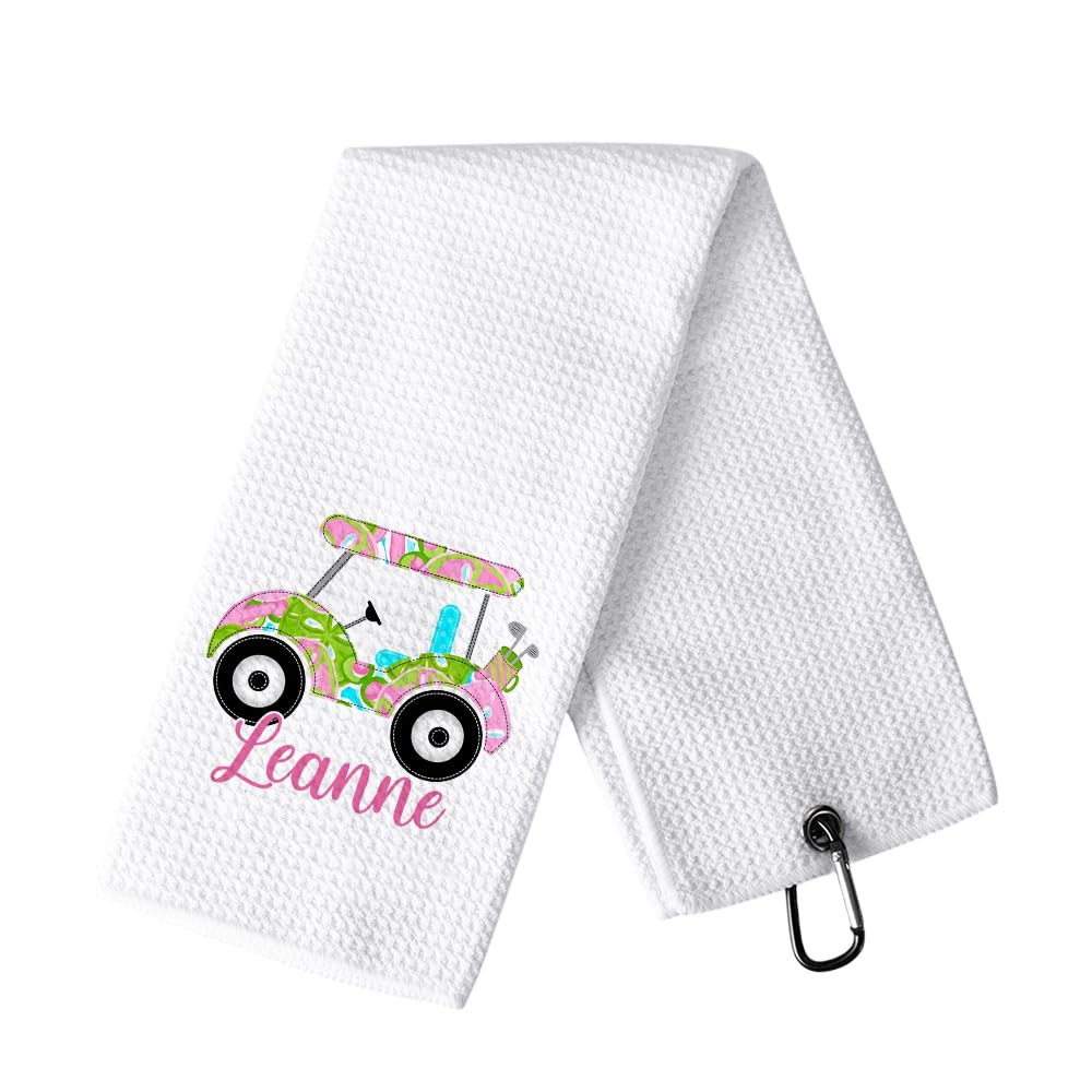 Dearlovey Personalized Name Colorful Golf Cart Towel, Waffle Weave Golf Towel with Hanging Clip, Golf Accessory, Sports Gift for Golf Lover/Team/Coach