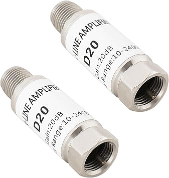 2pcs 20dB Inline Amplifier 10-2400MHz Inline Sat Satellite Amplifier Singal Booster Replacement for AMP SAT DVB-T Amplifier