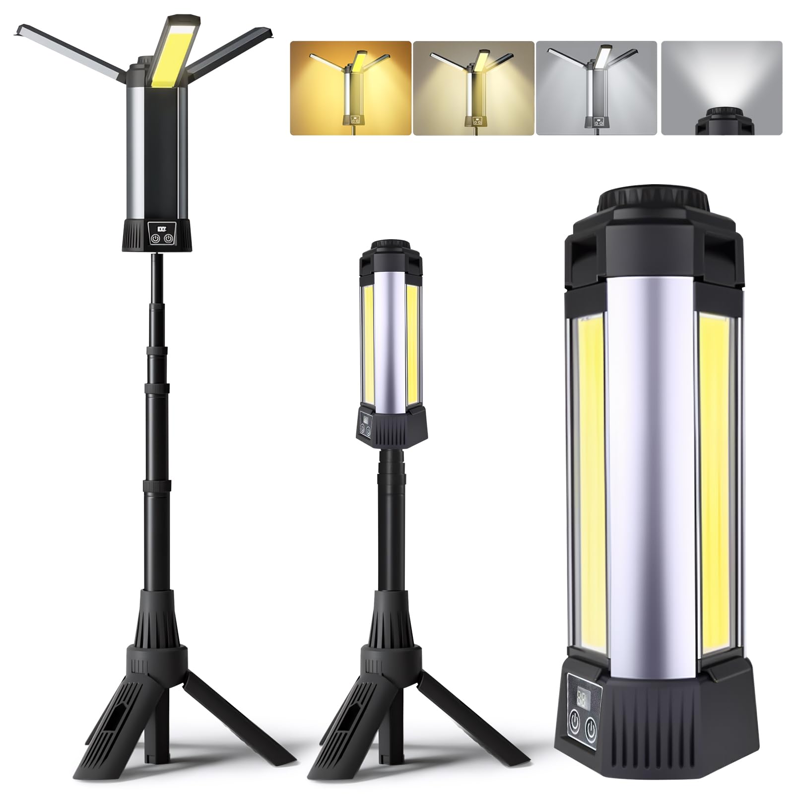 Wiederaufladbare Camping-Laterne, Teleskop-Stativ und Magnetfuß, 2000 lm, Arbeitsleuchte mit 3 Farbtemperaturen, Taschenlampen-Modi und SOS-Rotlicht für Camping, Wandern und Notfall