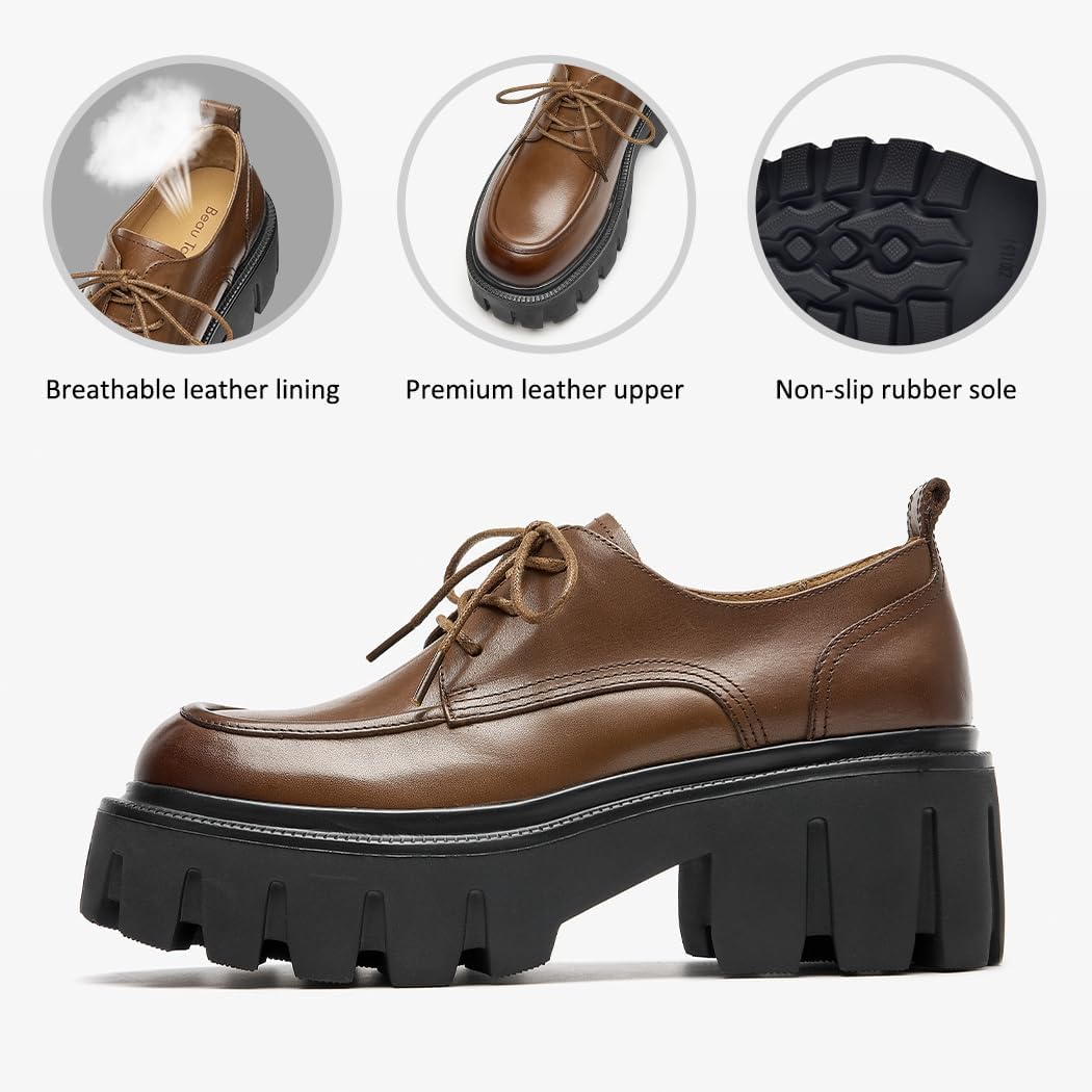 BEAU TODAY Platform Oxfords for Women, Oxford Shoes for Women, Chunky Leather Lace Up Oxford Shoes, Casual Comfort Business Work Office Dress Shoes - Image 5