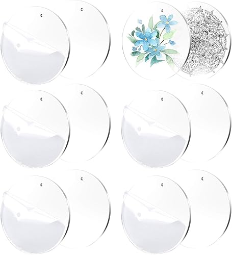 KONUNUS 20 llaveros de acrílico transparente de 3.0in con agujero, disco acrílico duradero perfecto para manualidades (grosor de 0.2in).