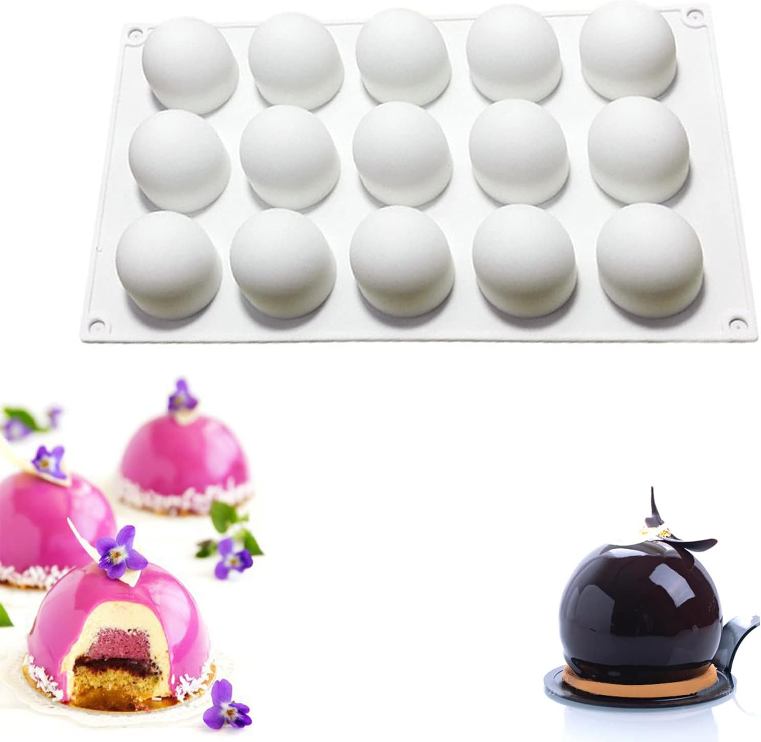 OCPO Kitchen Truffle Silicone Mold for Baking Candy, Chocolate, Ice Cream Mold, Cake Decoration Mold, Non-Stick & Easy Release, Mini Truffle Ball Shape (15-Cavity)