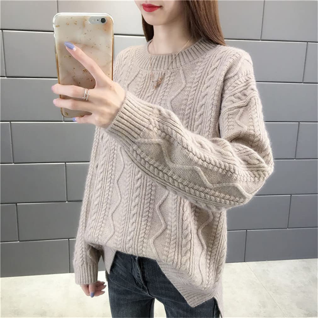 Kobiety jednolity kolor luźny sweter dzianinowy sweter swobodny dekolt O sweter z długim rękawem sweter sweter sweter sweter podstawowy sweter, Błękitny, XL