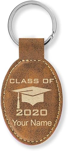 LaserGram Llavero ovalado, tapa de graduación clase de 2023, 2024, 2025, 2026, 2027, grabado personalizado incluido (rústico)