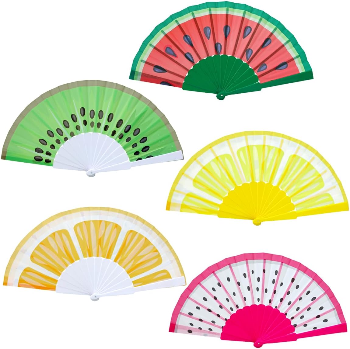 Hand Fan Plastic with Fruit Design Beautiful Fabric Printing Summer Women Feld Fold Fans (5 Fruit)