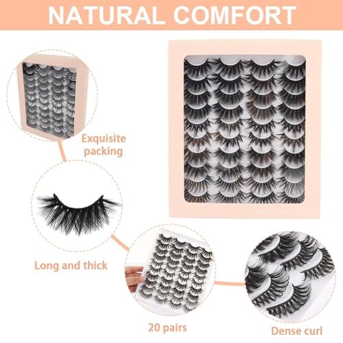 Miniatura 7 de Serveyou 20 pares de pestañas postizas, pestañas autoadhesivas, pestañas postizas de aspecto natural, reutilizables, crean pestañas gruesas de