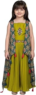 Wommaniya Impex new Girls Parrot Green Art silk Plating Palazzo set| Kids Ethnic Wear palazzo set for girls|Indo Western Set