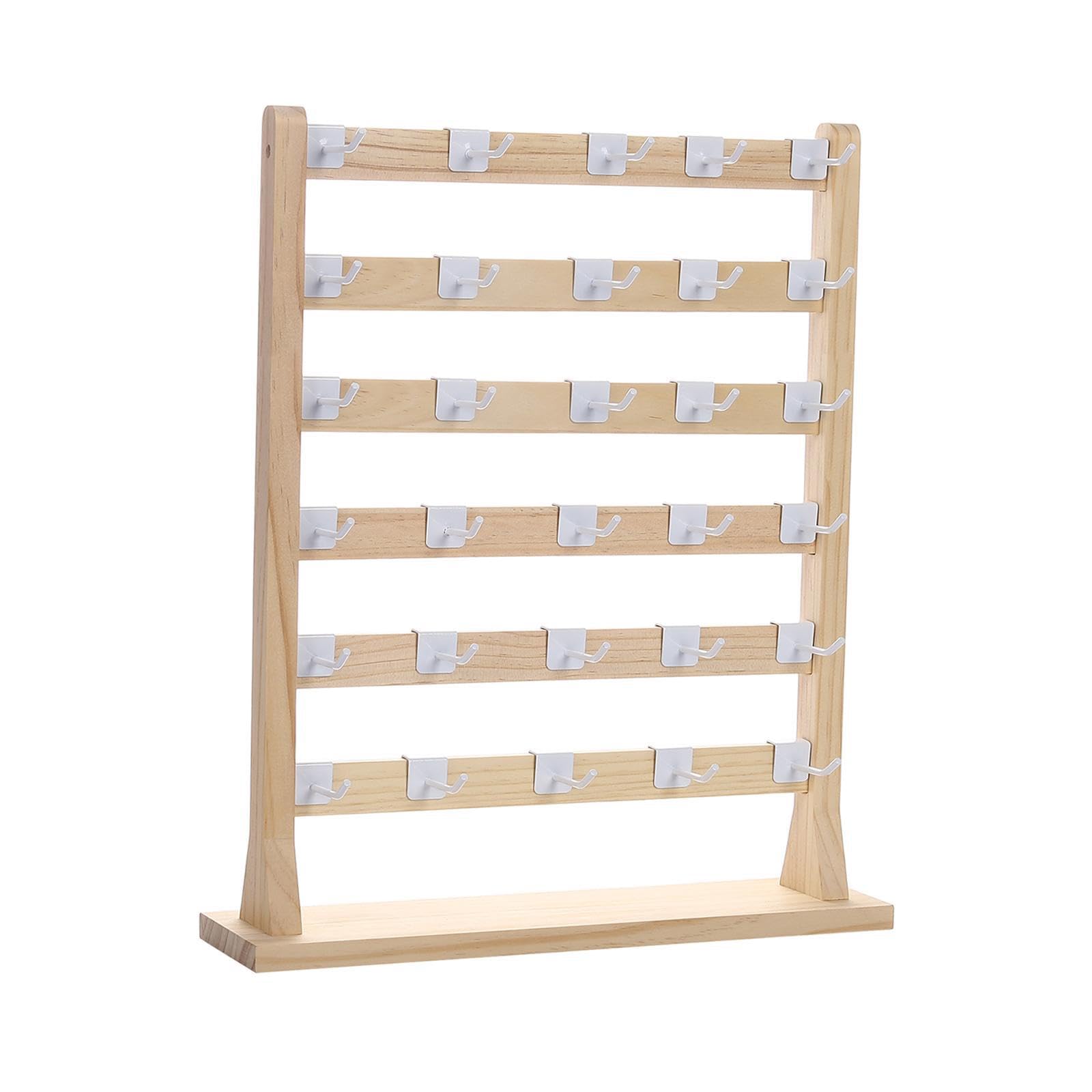 Yixannx Wood Color Jewelry Display Stand Multi Tiers Earring Storage Rack With Customizable Hooks Organizing Jewelry Including Rings Bracelets And Dangles Display Stand, 6 Tier